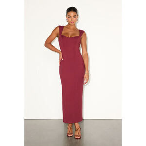 Lulus Samai Burgundy Cap Sleeve Bodycon Midi Dress Red - Size S